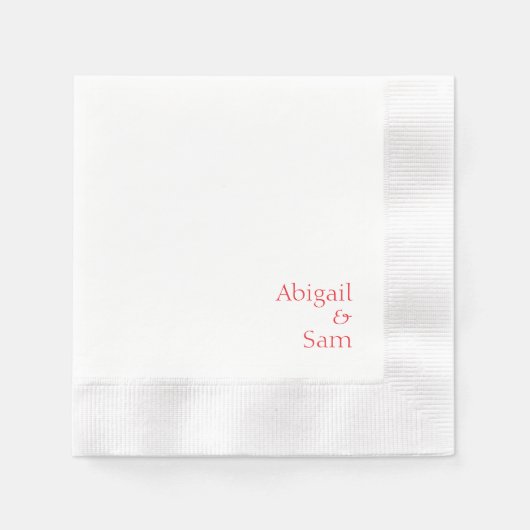 Roter Text Personalisiert, weiß geprägte Hochzeit Serviette (Vorderseite)