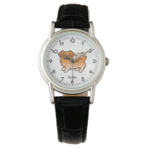 Roter Tibet-Spaniel Süßer Cartoon-Hund & Name Armbanduhr
