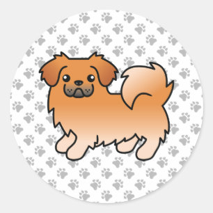 Roter Tibet-Spaniel Süßer Cartoon-Hund Runder Aufkleber