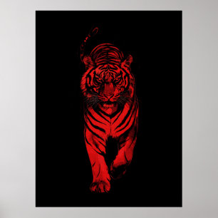 Roter Tiger Illustration – Kühne grafische Tierkun Poster