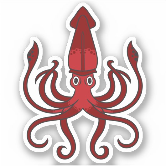 Roter Tintenfisch Aufkleber (Vorderseite)