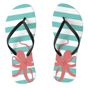 Roter Tintenfisch, moderner Strand, weiß, aquamari Badesandalen