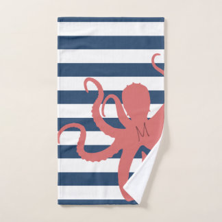 Roter Tintenfisch, moderner Strand, weiß, blau ges Badhandtuch Set