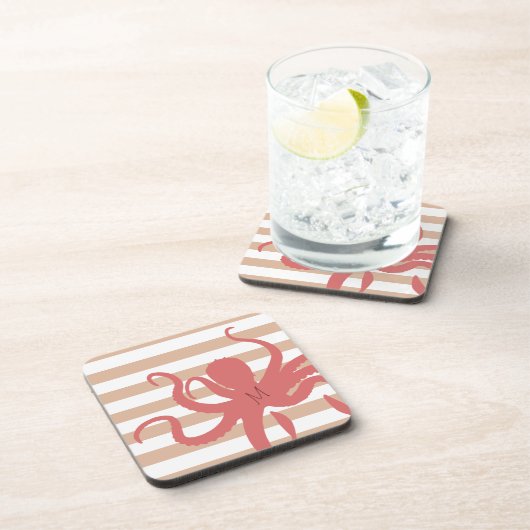 Roter Tintenfisch, moderner weißer Sand Getränkeuntersetzer (Rechte Seite)