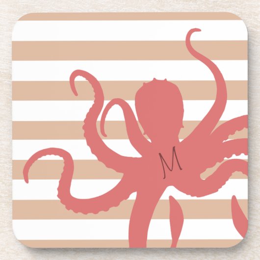 Roter Tintenfisch, moderner weißer Sand Getränkeuntersetzer (Vorderseite)