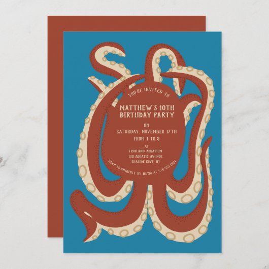 Roter Tintenfisch unter dem Party Einladung (Vorne/Hinten)