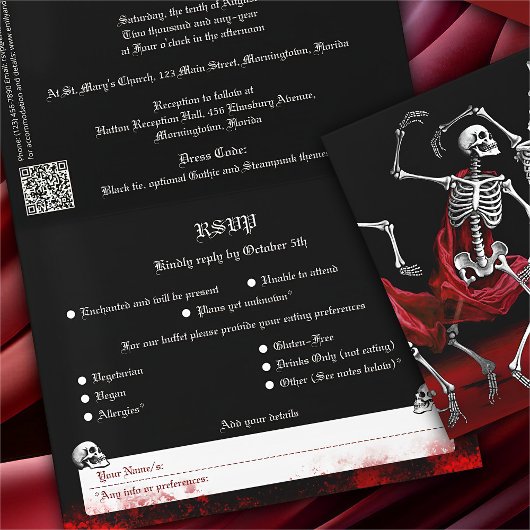 Roter Tod tanzende Skelette Gothic Wedding All In One Einladung