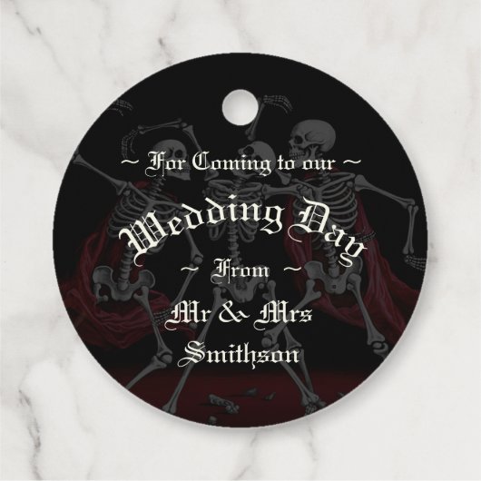Roter Tod tanzende Skelette Gothic Wedding Geschenkanhänger (Rückseite)