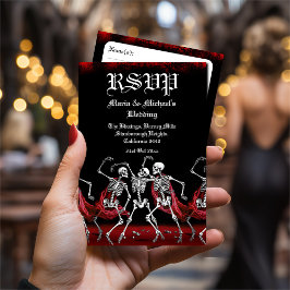 Roter Tod tanzende Skelette Gothic Wedding RSVP Karte