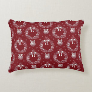 Roter Toile De Jouy Weihnachtskranz und Ornament Dekokissen