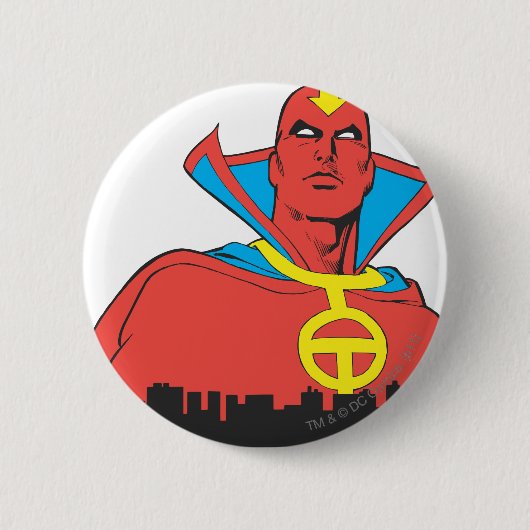 Roter Tornado hinter Stadtlandschaft Button (Vorderseite)