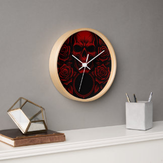 Roter Totenkopf mit Rosen - Dunkle Gothic-Kunst Uhr