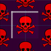 Roter Totenkopf- und Knochenmuster Stoff (Kachel)