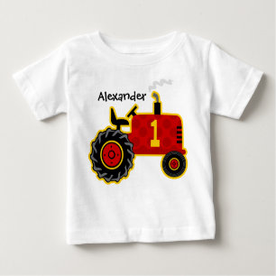 Roter Traktor-1. Geburtstag personalisiert Baby T-shirt