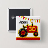 Roter Traktor-60. Geburtstag Button (Vorne & Hinten)