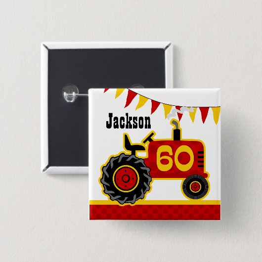 Roter Traktor-60. Geburtstag Button (Vorne & Hinten)