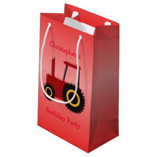 Roter Traktor addieren gerade roten Kleine Geschenktüte (Rückseite Schrägansicht)