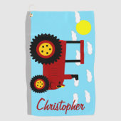 Roter Traktor Design personalisiert Golfhandtuch (Vorderseite)