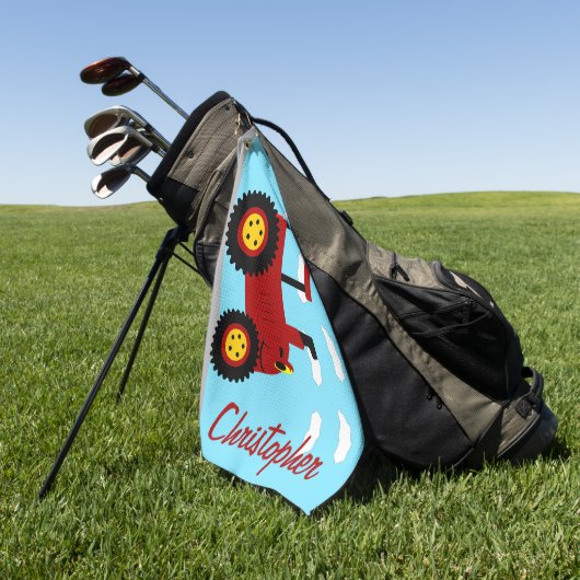 Roter Traktor Design personalisiert Golfhandtuch (Gras)