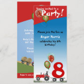 Roter Traktor Geburtstag Einladung (Vorne/Hinten)