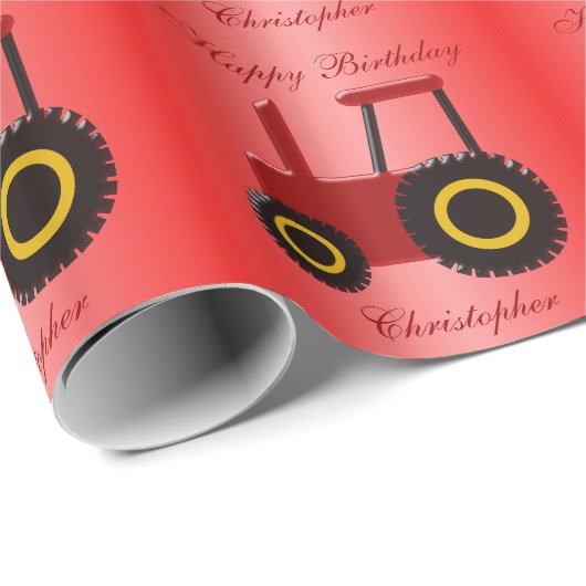 Roter Traktor-Geburtstag Geschenkpapier (Rolleneckpunkt)