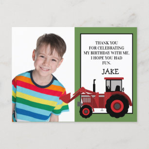 Roter Traktor Grüner Geburtstag Foto Danke Postkarte
