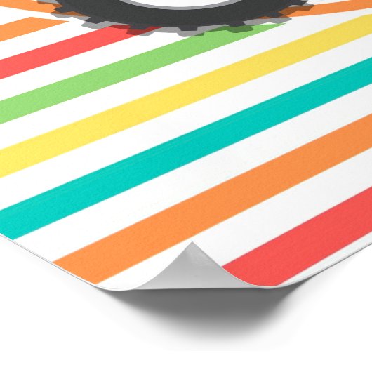 Roter Traktor; helle Regenbogenstreifen Poster (Ecke)