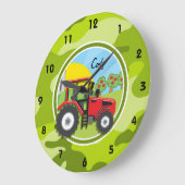 Roter Traktor; hellgrüne Camouflage, Tarnung Große Wanduhr (Winkel)