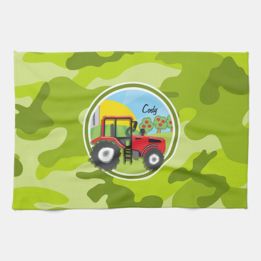 Roter Traktor; hellgrüne Camouflage, Tarnung Handtuch (Horizontal)