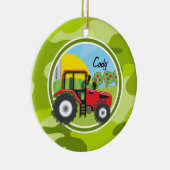 Roter Traktor; hellgrüne Camouflage, Tarnung Keramik Ornament (Rechts)