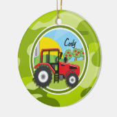 Roter Traktor; hellgrüne Camouflage, Tarnung Keramik Ornament (Links)