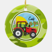 Roter Traktor; hellgrüne Camouflage, Tarnung Keramik Ornament (Hinten)