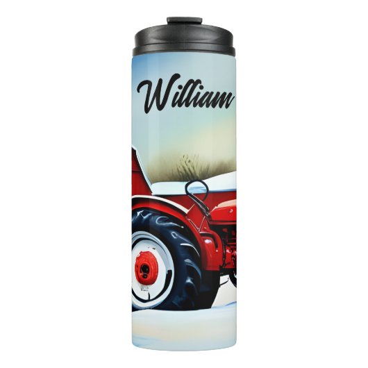 Roter Traktor im Schnee Thermosbecher (Vorderseite)