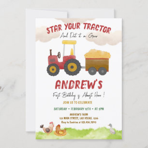 Roter Traktor jedes Alter, Farm Boy Geburtstag Einladung