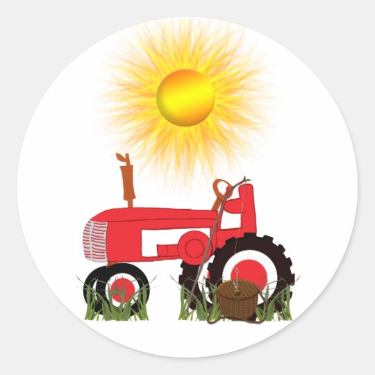 Roter Traktor mit Aufkleber der Fischerei-Pole