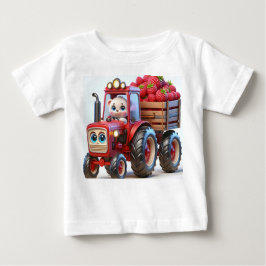 Roter Traktor mit Bären und Himbeeren Baby T-shirt