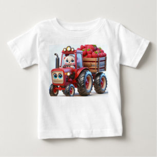 Roter Traktor mit Bären und Himbeeren Baby T-shirt