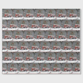 Roter Traktor mit Weihnachtskranz Geschenkpapier (Flach)