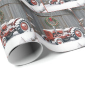 Roter Traktor mit Weihnachtskranz Geschenkpapier (Rolleneckpunkt)