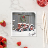 Roter Traktor mit Weihnachtskranz Serviette (Beispiel)