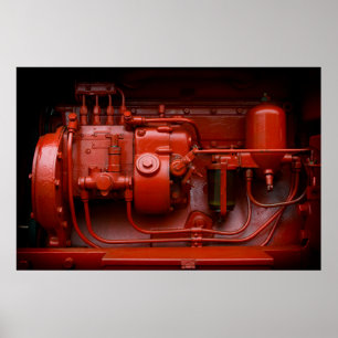 Roter Traktor-Motor Poster