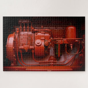 Roter Traktor-Motor. Puzzle