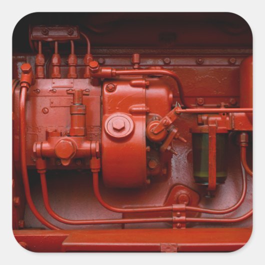 Roter Traktor-Motor Quadratischer Aufkleber (Vorderseite)