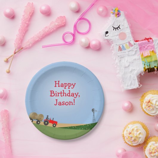Roter Traktor-Party-Teller Pappteller (Party)