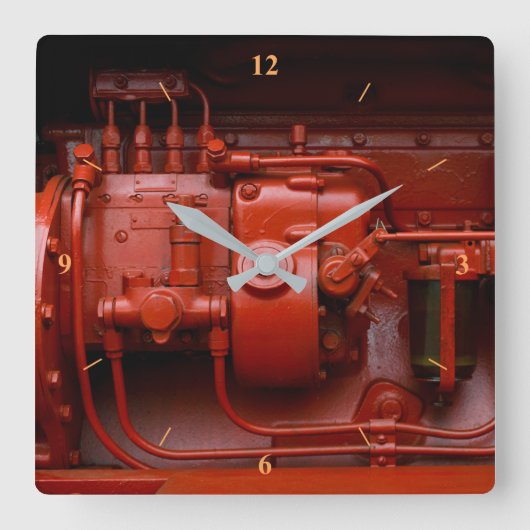 Roter Traktor Quadratische Wanduhr (Vorderseite)
