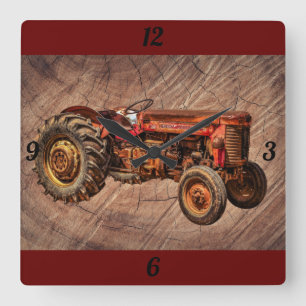Roter Traktor Quadratische Wanduhr