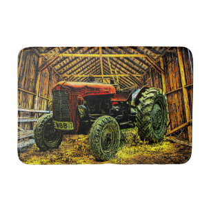 Roter Traktor Rustikaler Stall Badematte