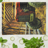 Roter Traktor Rustikaler Stall Geschirrtuch (Gefaltet)