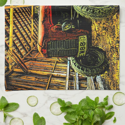 Roter Traktor Rustikaler Stall Geschirrtuch (Gefaltet)