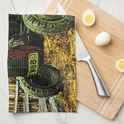 Roter Traktor Rustikaler Stall Geschirrtuch (Viertel Falte)